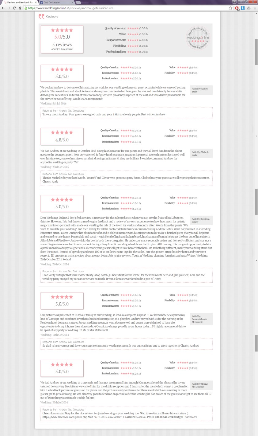 Weddings Online profile reviews