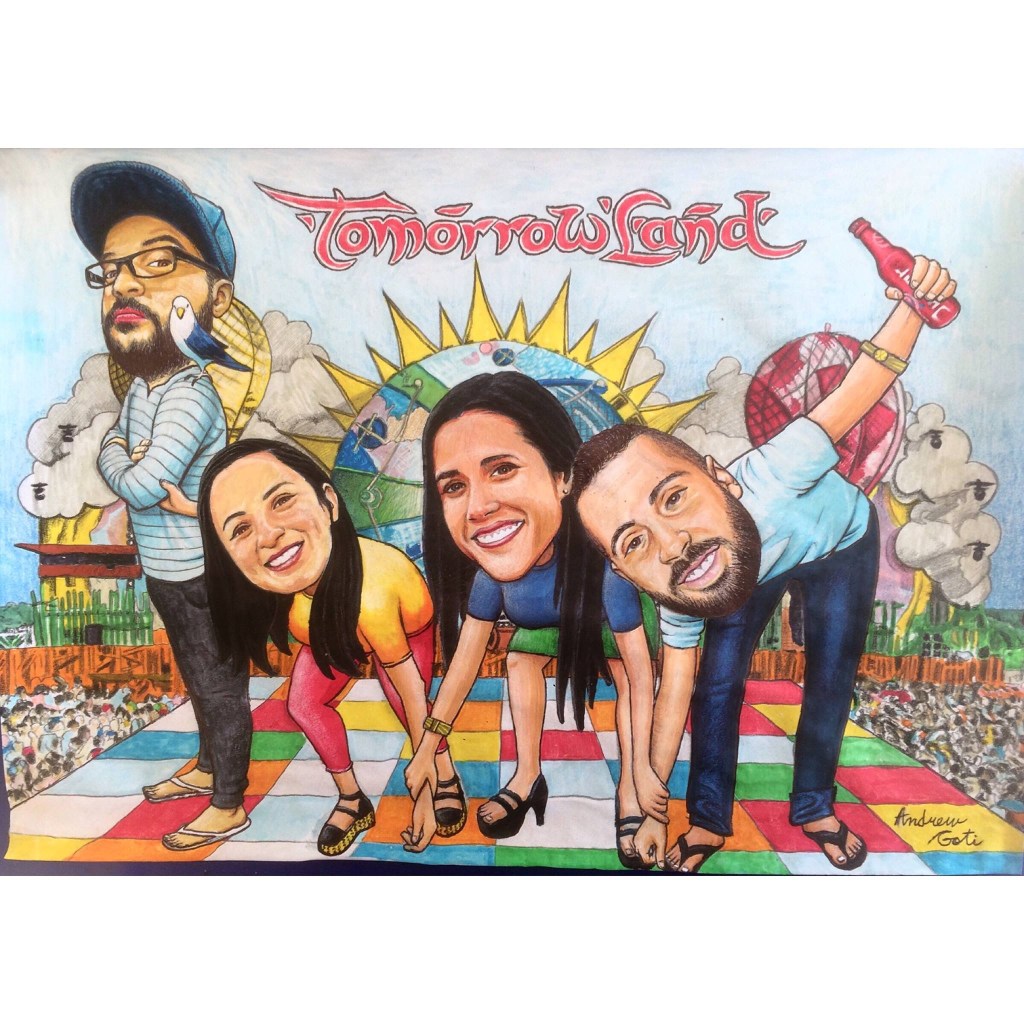 Festival-themed group caricature