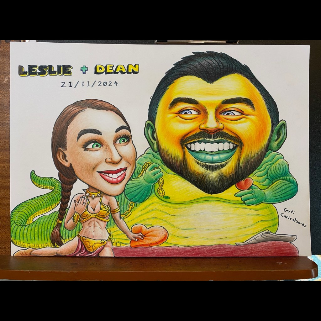 Colour caricature commission of a couple in a Star Wars parody
