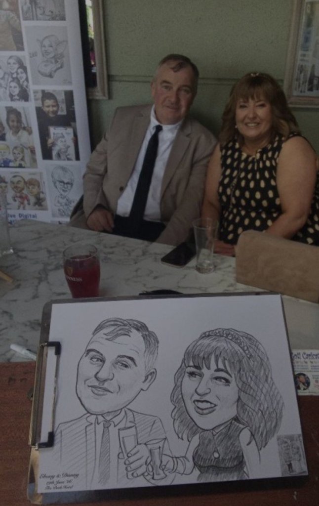 Wedding guests with their live pencil caricature